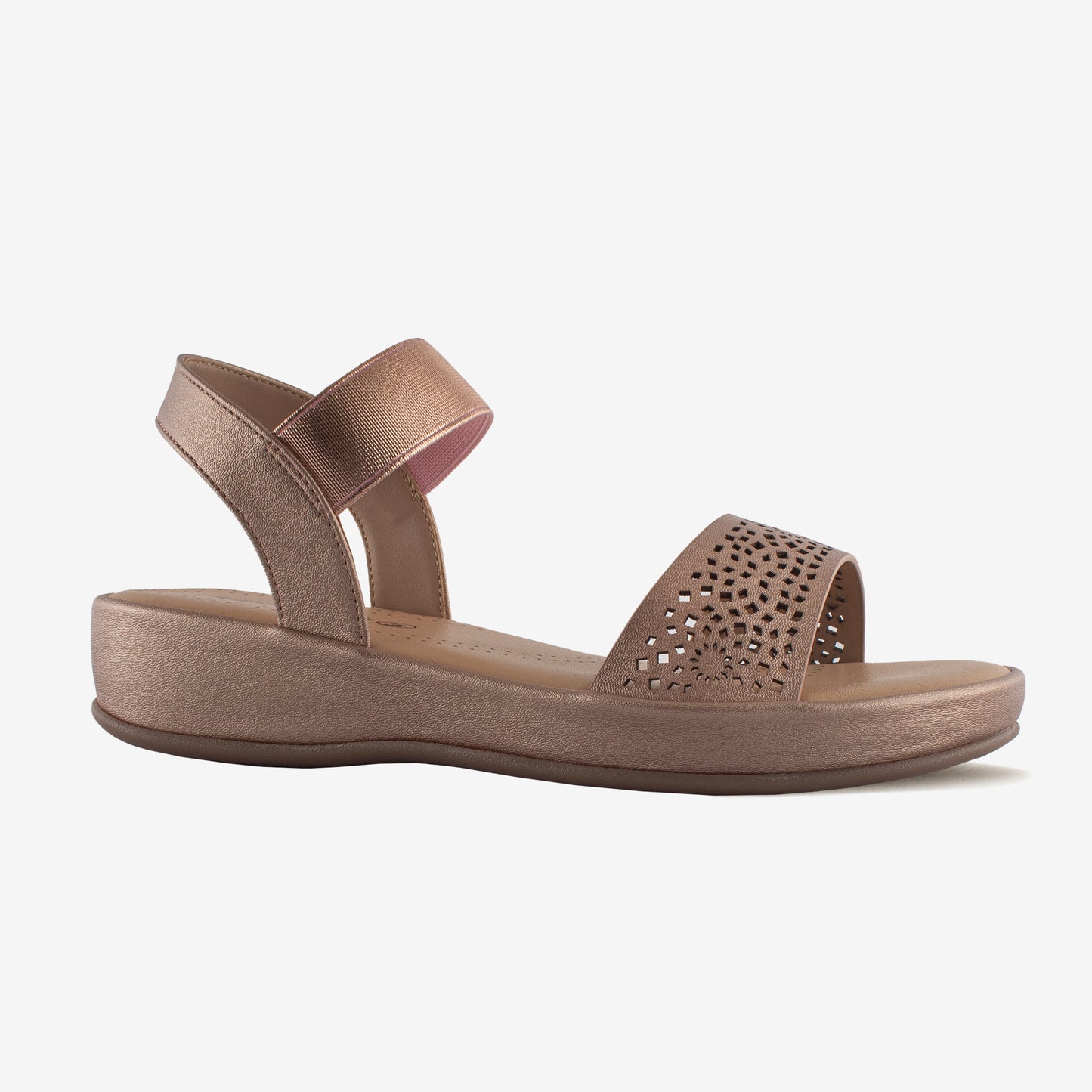 Schick a Walk Ankle-Strap Laser Cut Ethnic Wedge Heel Sandal For Women - Rose Gold