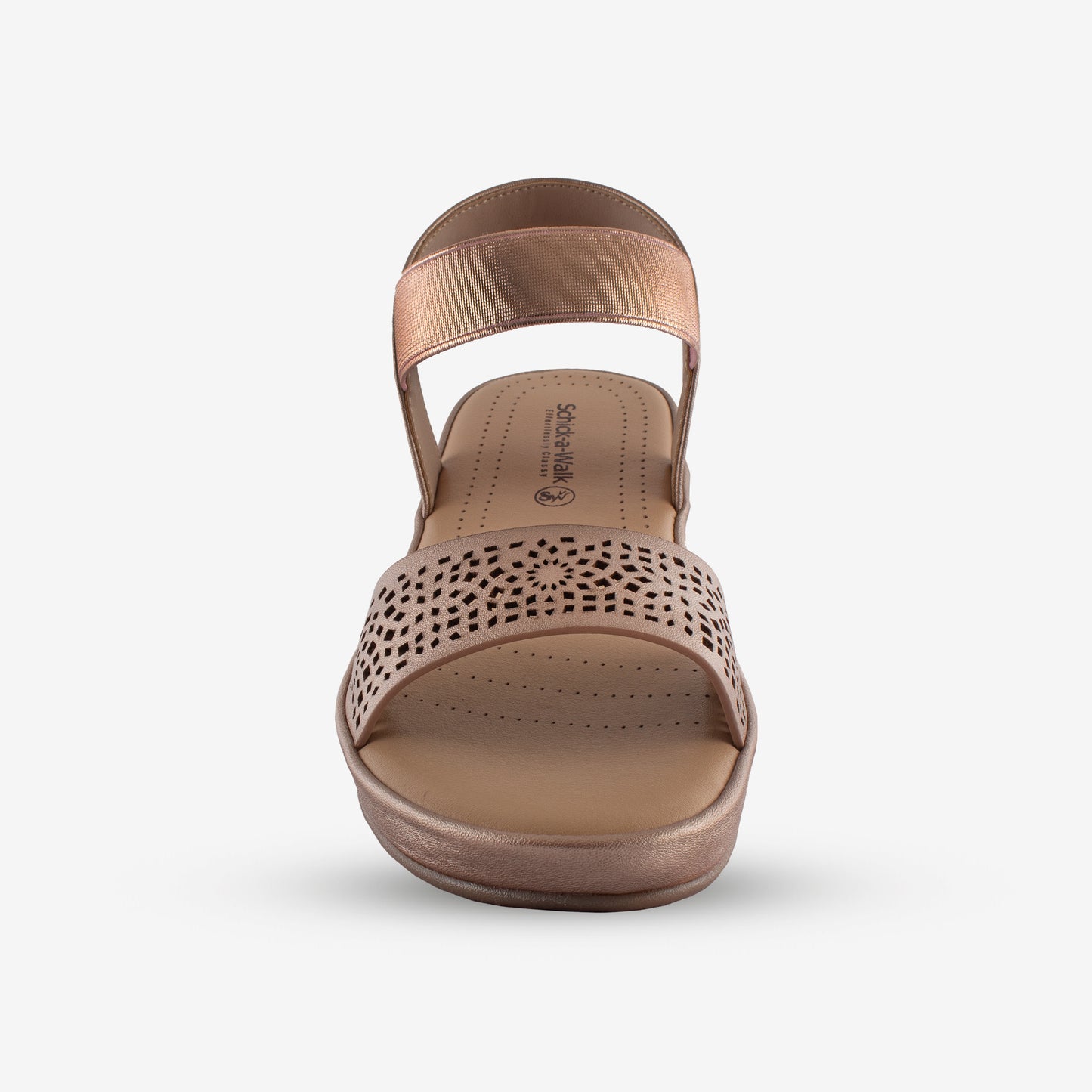 Schick a Walk Ankle-Strap Laser Cut Ethnic Wedge Heel Sandal For Women - Rose Gold