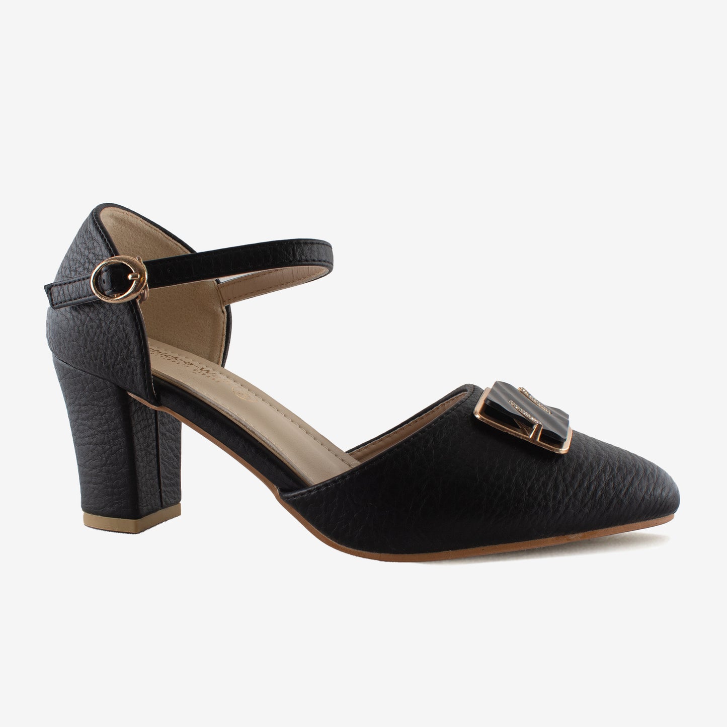 Schick a Walk Black Pointed-Toe Slingback Block Heel Sandal For Women