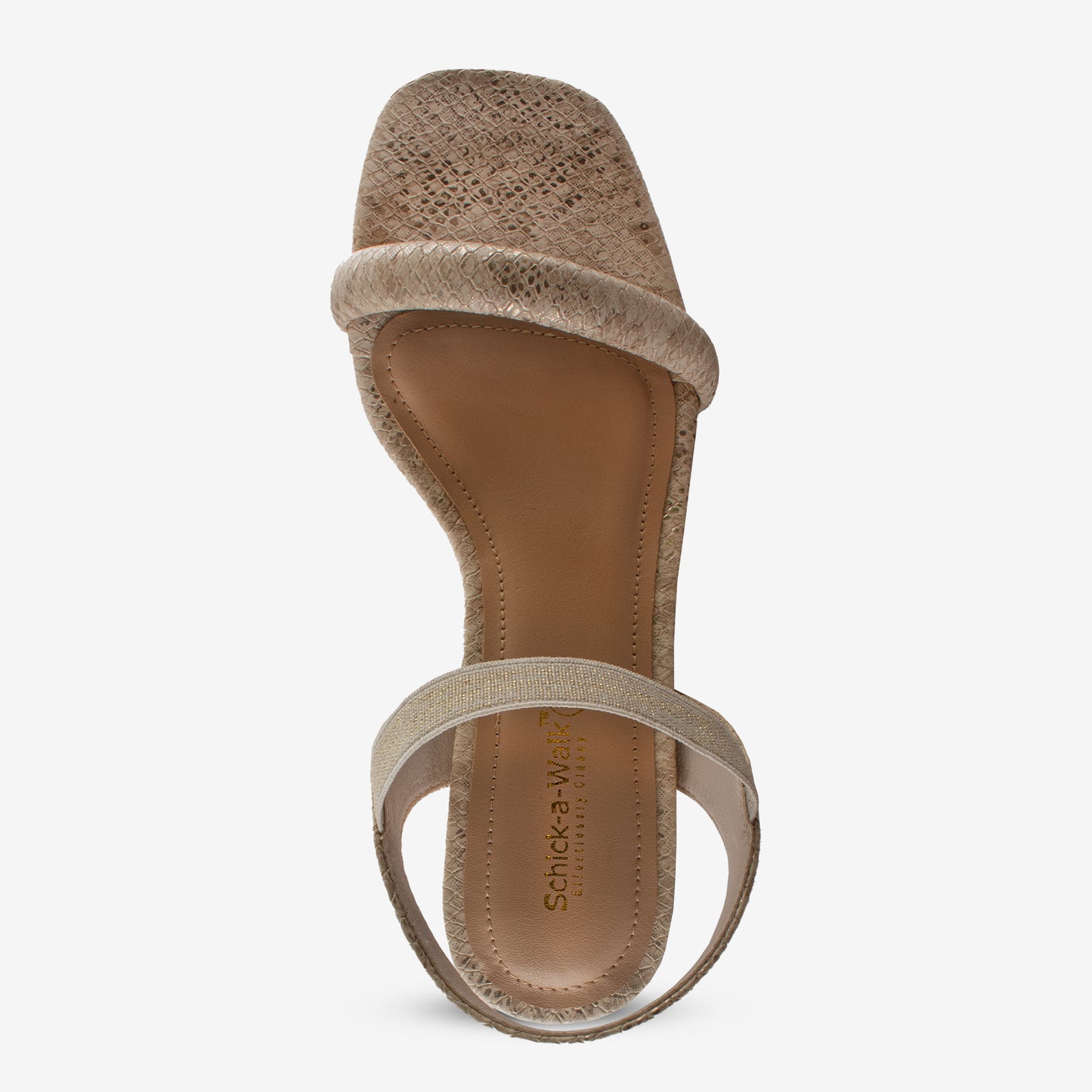 Shiny Cream Partywear Snake Print Block Heel Sandal - Schick a Walk