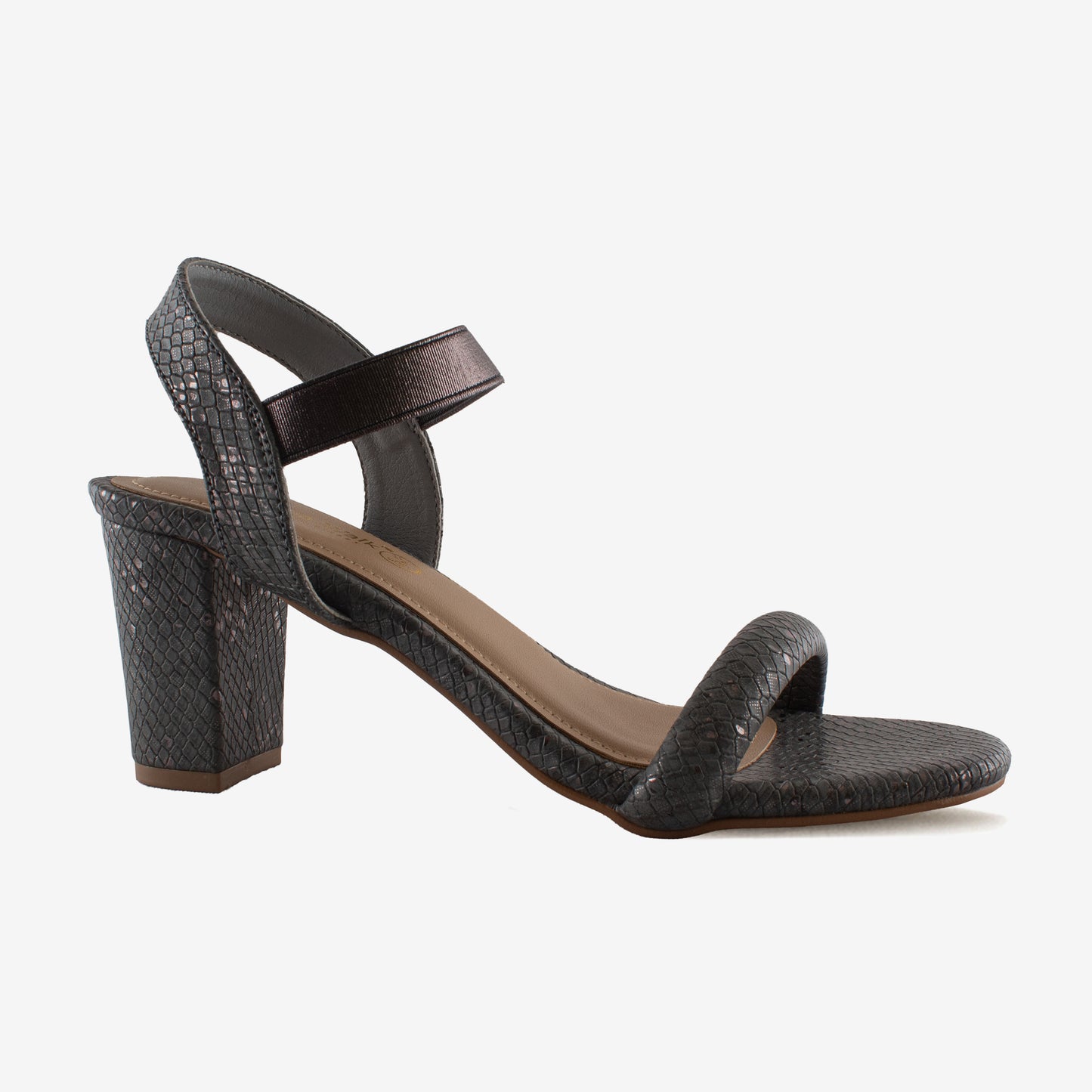 Grey Partywear Snake Print Block Heel Sandal - Schick a Walk
