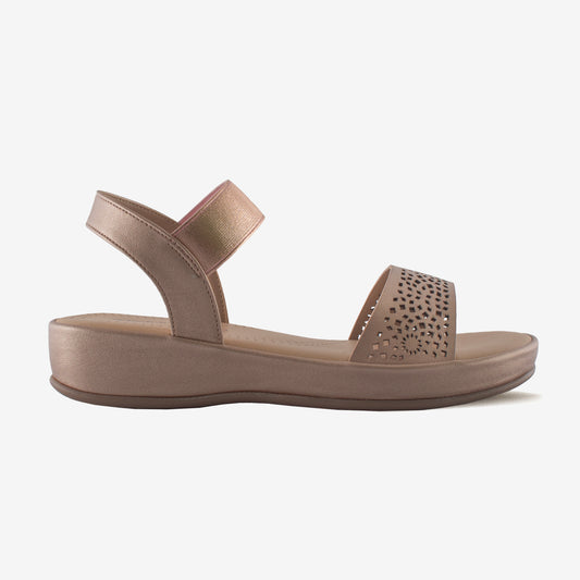 Schick a Walk Ankle-Strap Laser Cut Ethnic Wedge Heel Sandal For Women - Rose Gold