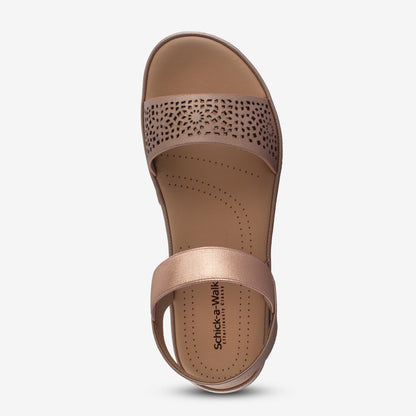 Schick a Walk Ankle-Strap Laser Cut Ethnic Wedge Heel Sandal For Women - Rose Gold