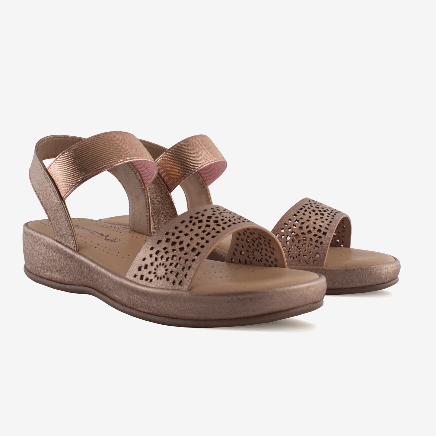 Schick a Walk Ankle-Strap Laser Cut Ethnic Wedge Heel Sandal For Women - Rose Gold