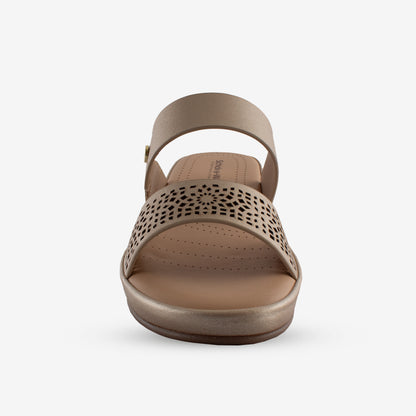 Schick a Walk Metallic Gold Laser cut Ethnic Wedge Heel Mule Sandal For Women