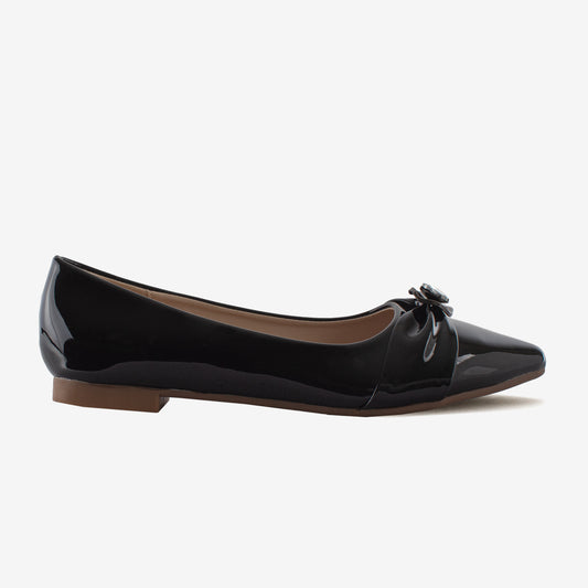 Schick a Walk Diamond Studded Black Ballerina Flats For Women