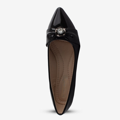 Schick a Walk Diamond Studded Black Ballerina Flats For Women