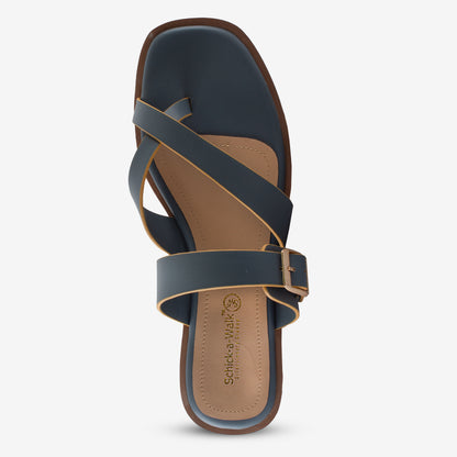 Schick a Walk Blue Dual Tone Toe-Ring Crossover-Strap Sandal For Women