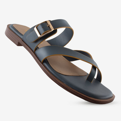 Schick a Walk Blue Dual Tone Toe-Ring Crossover-Strap Sandal For Women