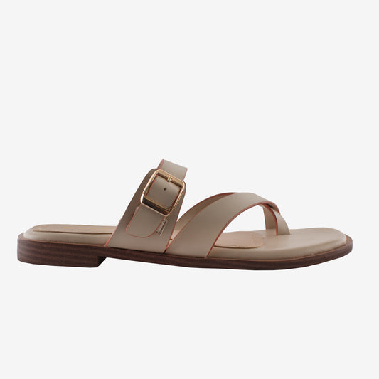 Schick a Walk Cream Dual Tone Toe-Ring Crossover-Strap Sandal For Women