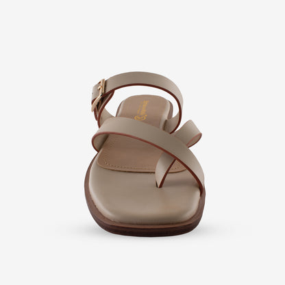 Schick a Walk Cream Dual Tone Toe-Ring Crossover-Strap Sandal For Women