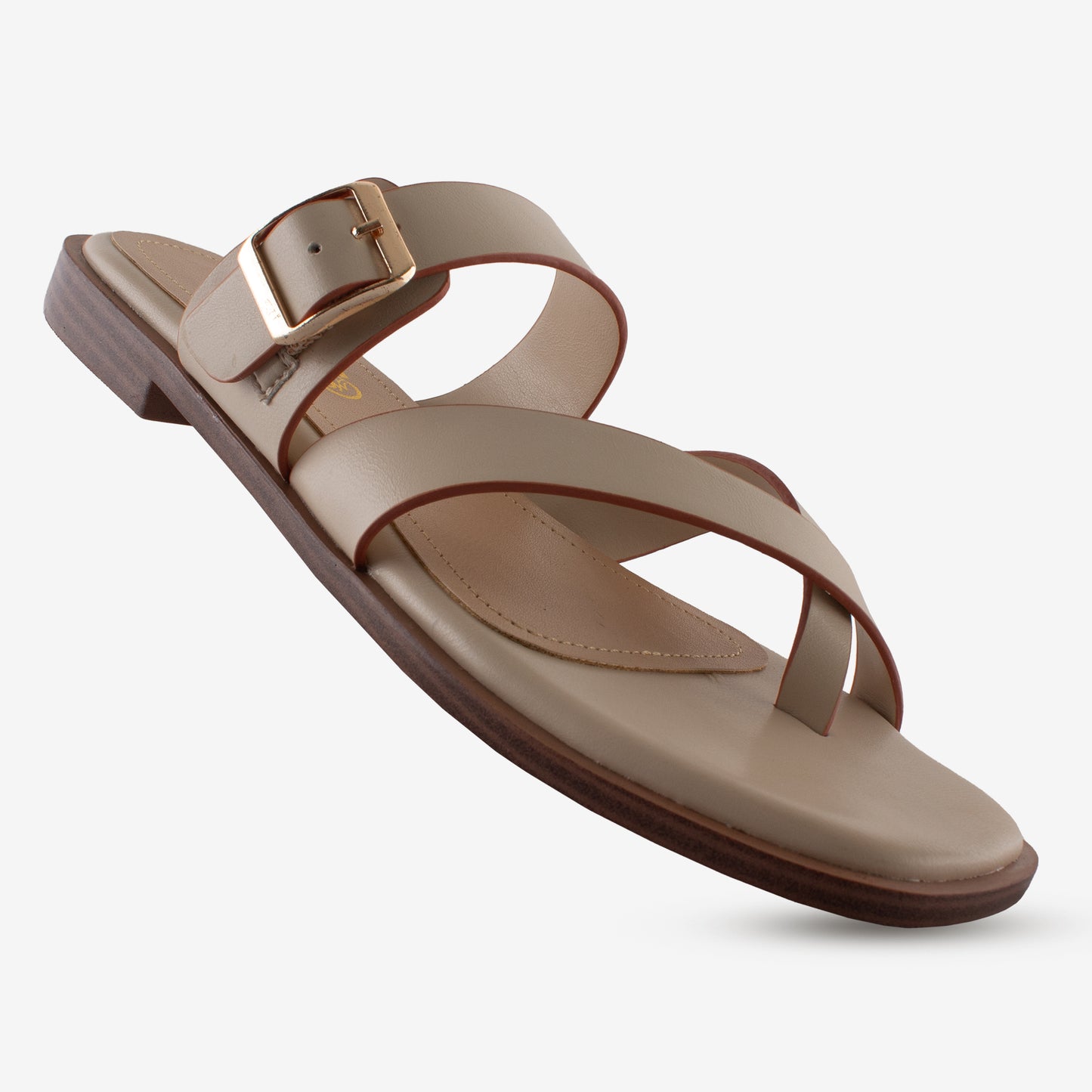 Schick a Walk Cream Dual Tone Toe-Ring Crossover-Strap Sandal For Women