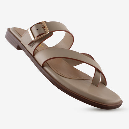 Schick a Walk Cream Dual Tone Toe-Ring Crossover-Strap Sandal For Women