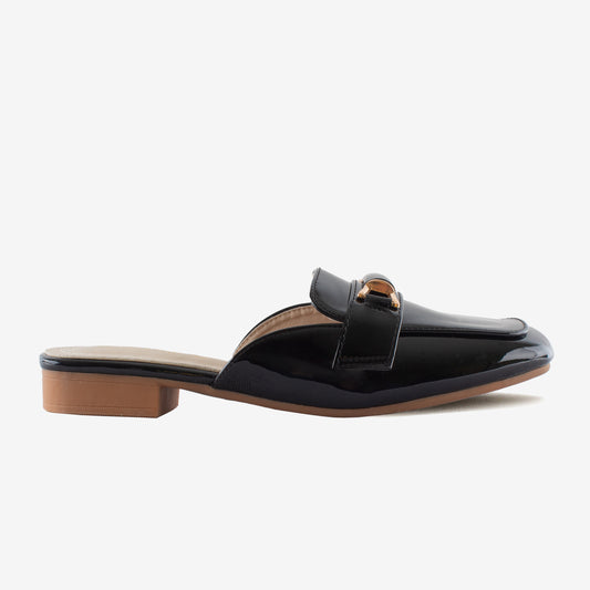 Schick a Walk Women's Summer Black Slip On Flats Casual Mules with Buckles