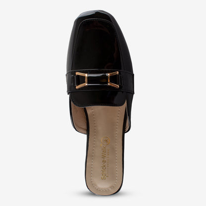 Schick a Walk Women's Summer Black Slip On Flats Casual Mules with Buckles