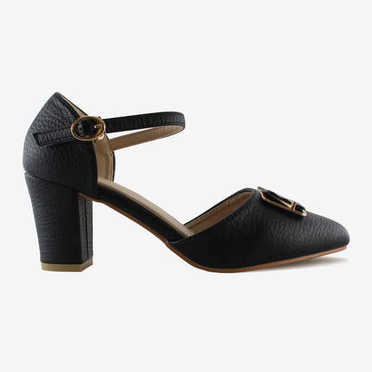Schick a Walk Black Pointed-Toe Slingback Block Heel Sandal For Women