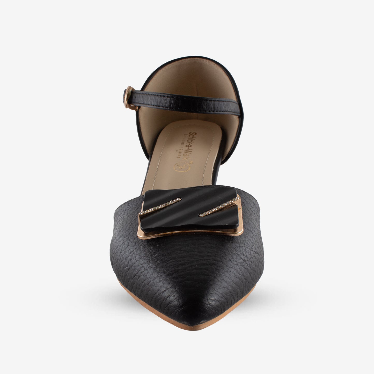 Schick a Walk Black Pointed-Toe Slingback Block Heel Sandal For Women