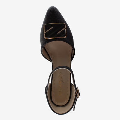 Schick a Walk Black Pointed-Toe Slingback Block Heel Sandal For Women