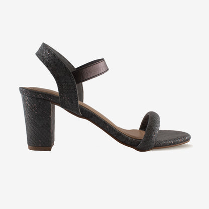 Grey Partywear Snake Print Block Heel Sandal - Schick a Walk