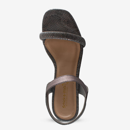 Grey Partywear Snake Print Block Heel Sandal - Schick a Walk