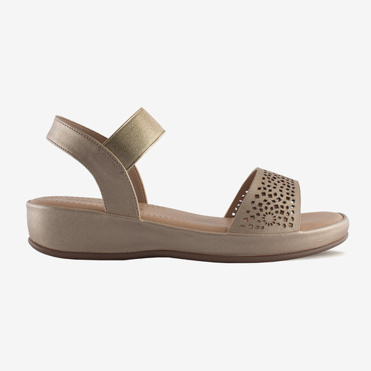 Schick a Walk Ankle-Strap Laser cut Ethnic Wedge Heel Sandal For Women - Metallic Gold
