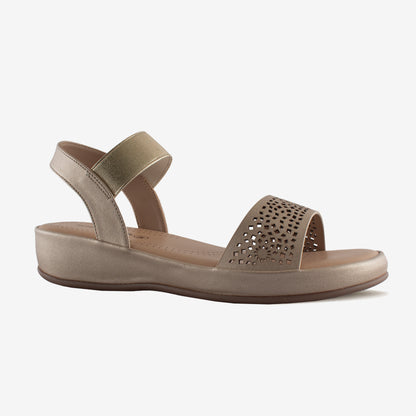 Schick a Walk Ankle-Strap Laser cut Ethnic Wedge Heel Sandal For Women - Metallic Gold