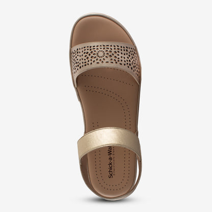 Schick a Walk Ankle-Strap Laser cut Ethnic Wedge Heel Sandal For Women - Metallic Gold