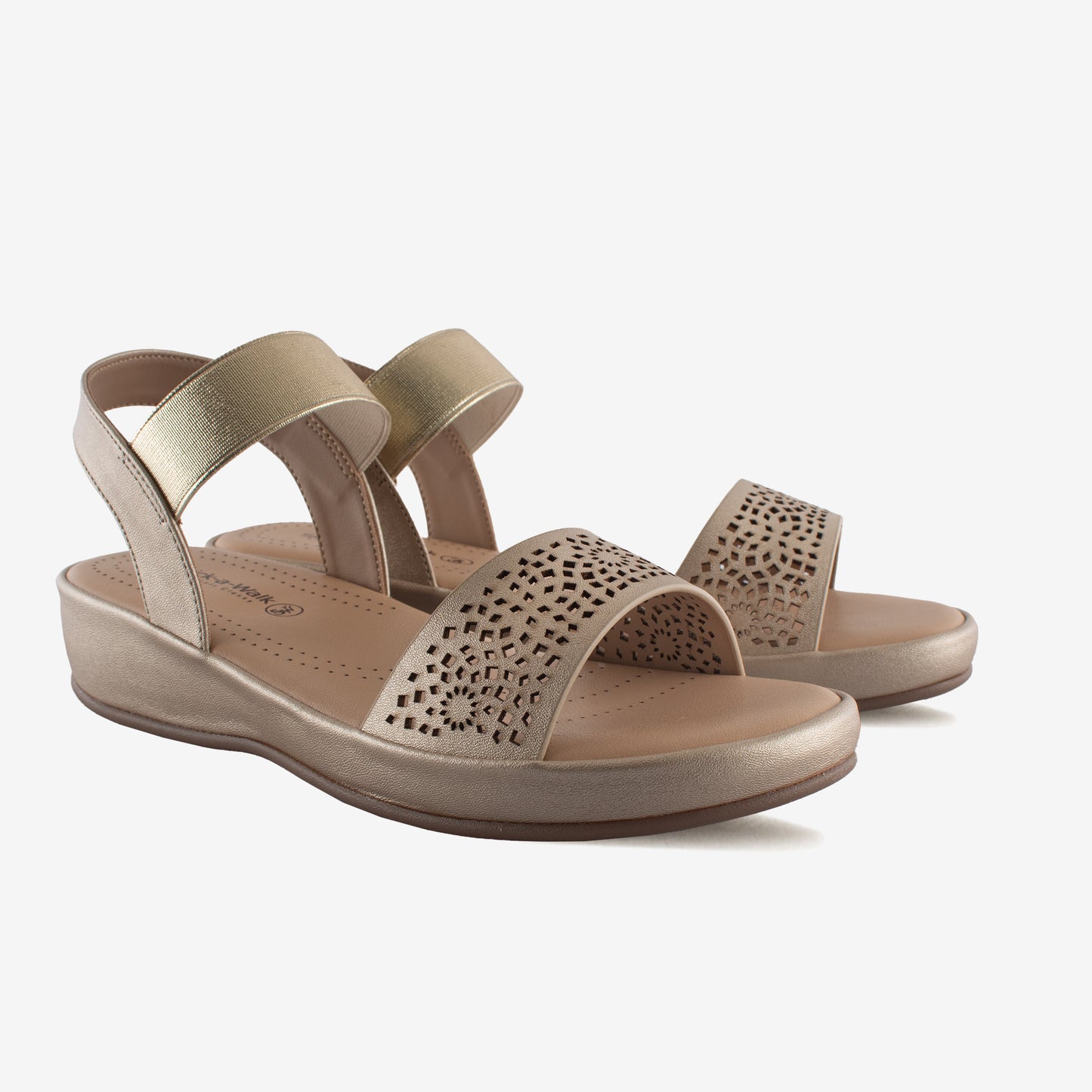Schick a Walk Ankle-Strap Laser cut Ethnic Wedge Heel Sandal For Women - Metallic Gold