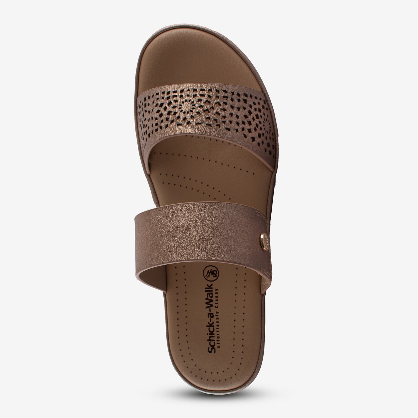 Schick a Walk Laser Cut Rose Gold Wedge Heel Slide Sandal For Women