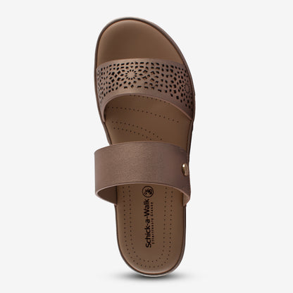 Schick a Walk Laser Cut Rose Gold Wedge Heel Slide Sandal For Women