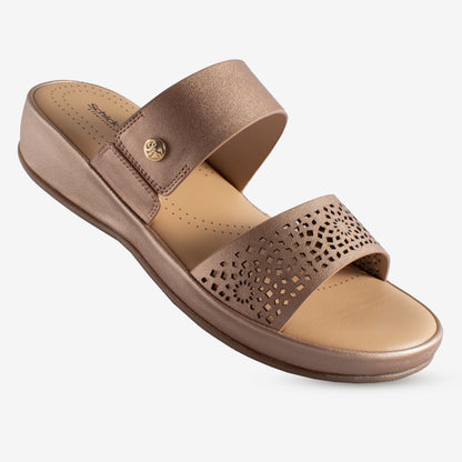 Schick a Walk Laser Cut Rose Gold Wedge Heel Slide Sandal For Women