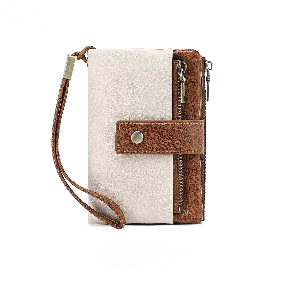 White & Brown RFID Blocking Women's Wallet