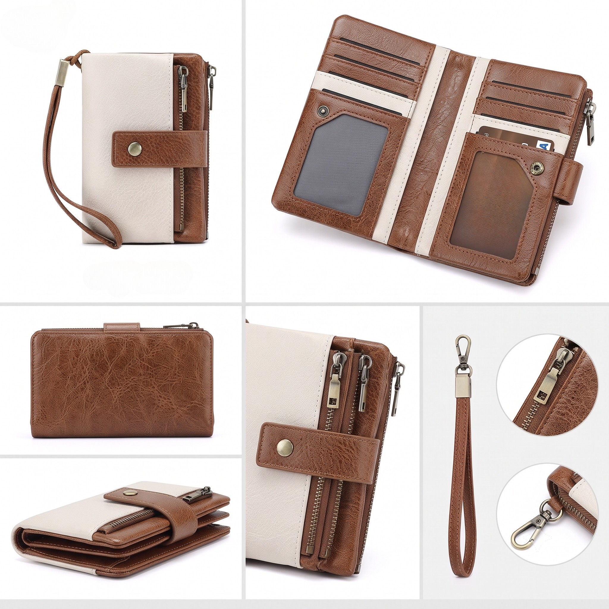 White & Brown RFID Blocking Women's Wallet